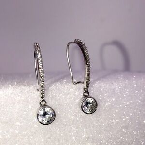 𝅺vintage Sterling & Cz Stone Drop Sparkly Statement Earrings 1.1”
